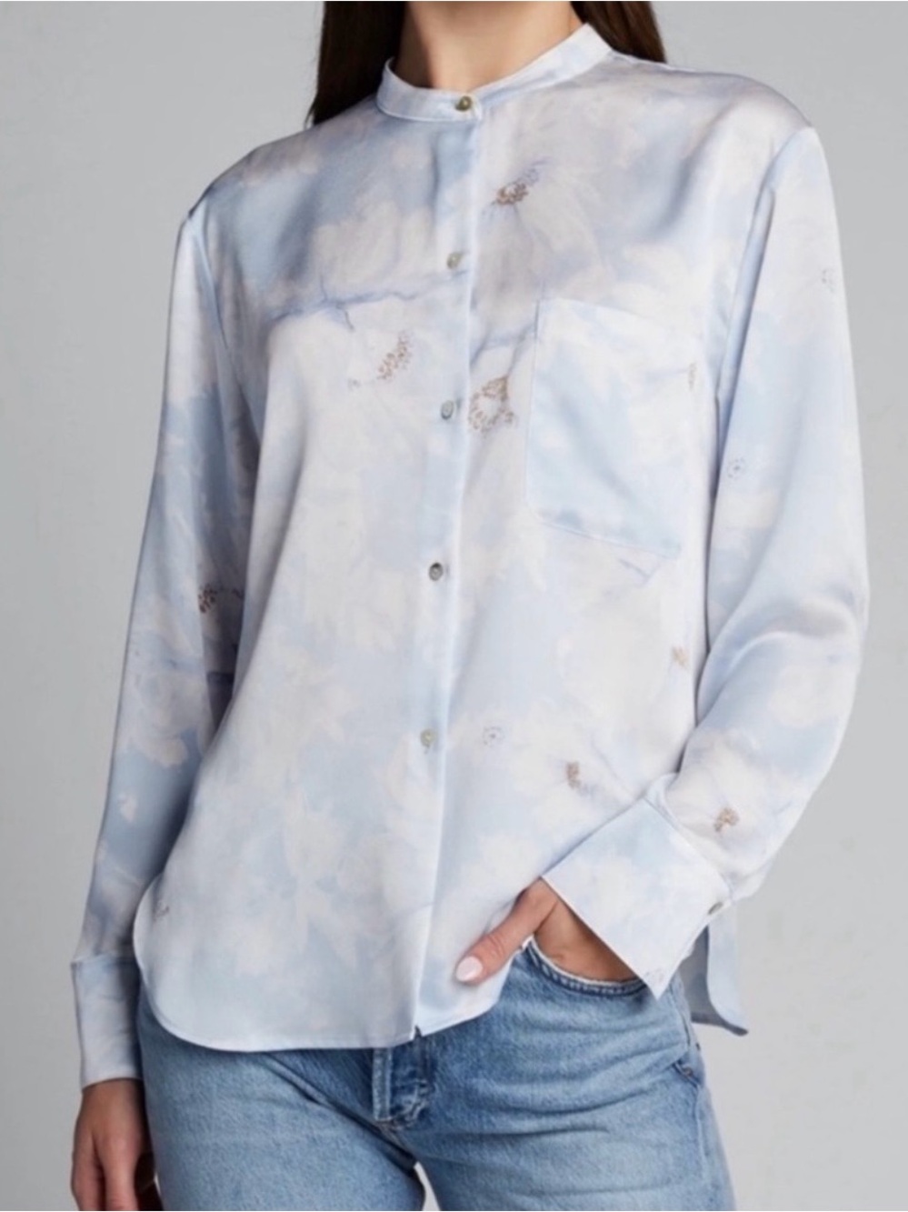 Light Blue Watercolor Button-Up Blouse